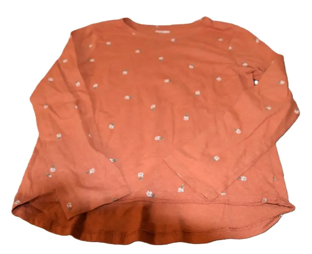 Old Navy Long Sleeve Softest Tee, Rust with Floral Print, Girl's XL 14/16, EGU